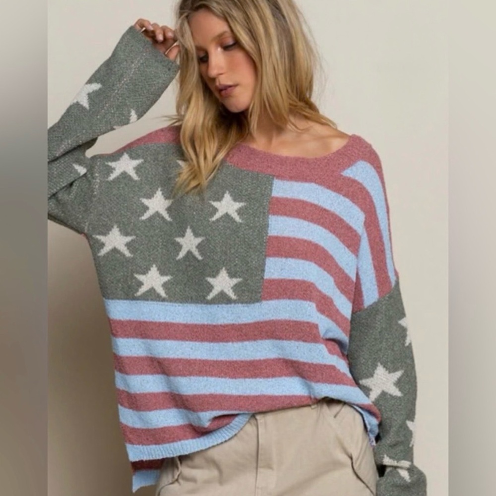 POL God Bless America Oversized Knit Sweater